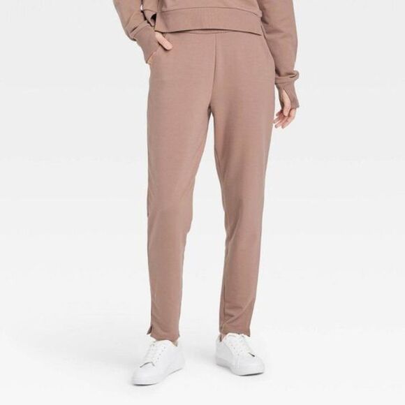 All in Motion Women's High-Rise French Terry Butter Wash Tapered Pants Taupe - Picture 3 of 7